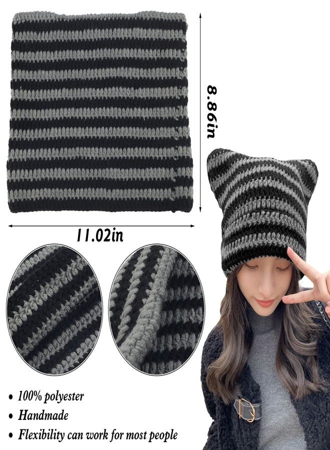 PLwelth Crochet Hats for Women Y2k-Accessories Vintage Beanies Cat Beanie Fox Hat Grunge Accessories Knit Hat Winter Warm Little Devil Hats Slouchy Beanies for Women Girl - Image 2